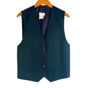 Clichy Green & Navy Striped 100% Wool Button Front Vest Crested Buttons Size 10